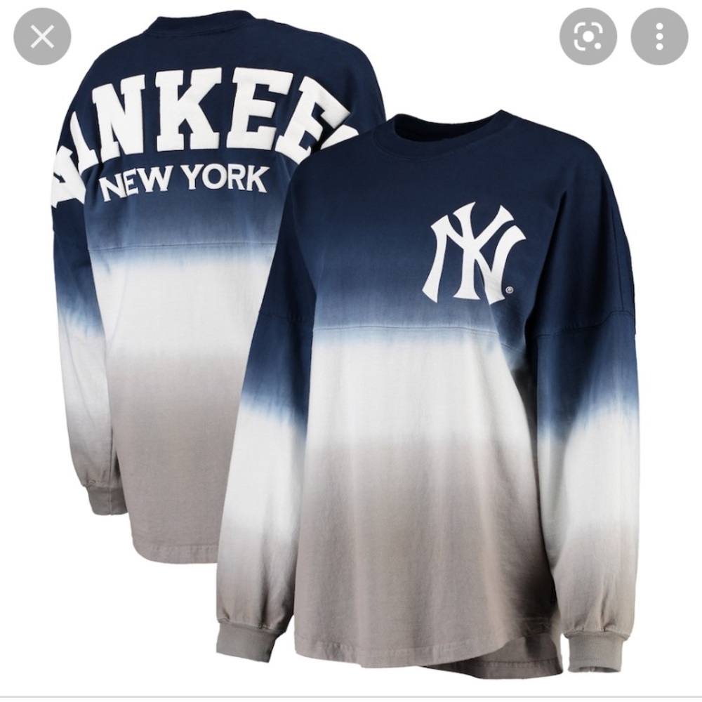 Women's New York Yankees Navy Oversized Long Sleeve Ombre Spirit Jersey T-Shirt
